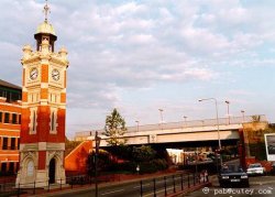Clock tower and railway bridge